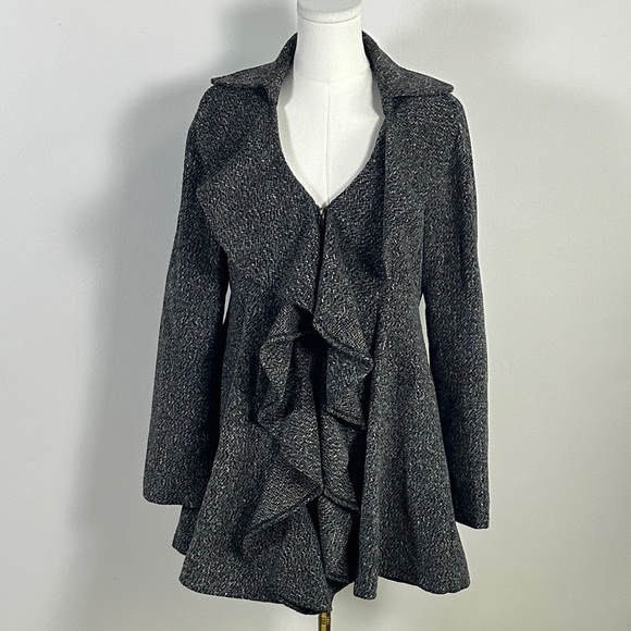 Ryu Jackets & Blazers - Anthropologie Ryu Feminine Tweed‎ Wool Blend Ruffled Tailored Chic Coat L Gray